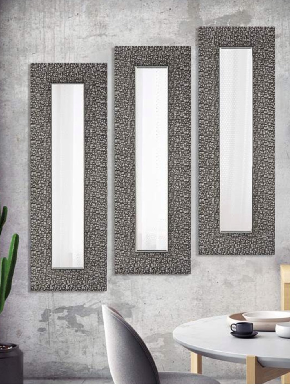 Silver Mosaic Framed Wall Mirror (Set of 3) - Picture 3 of 8